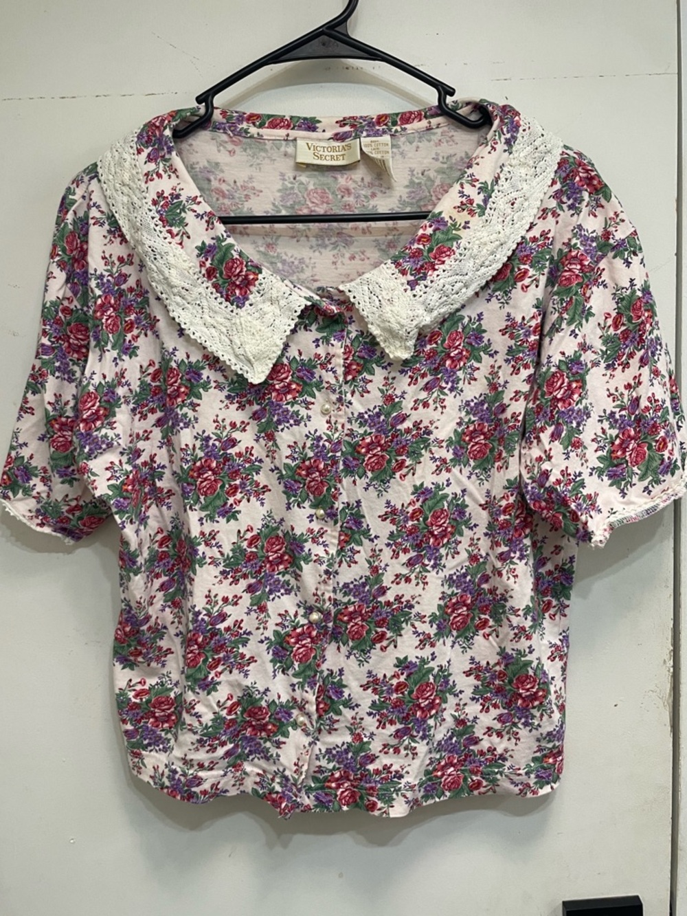 Vtg Victoria's Secret floral lace blouse cottagecore grannycore Peter Pan collar